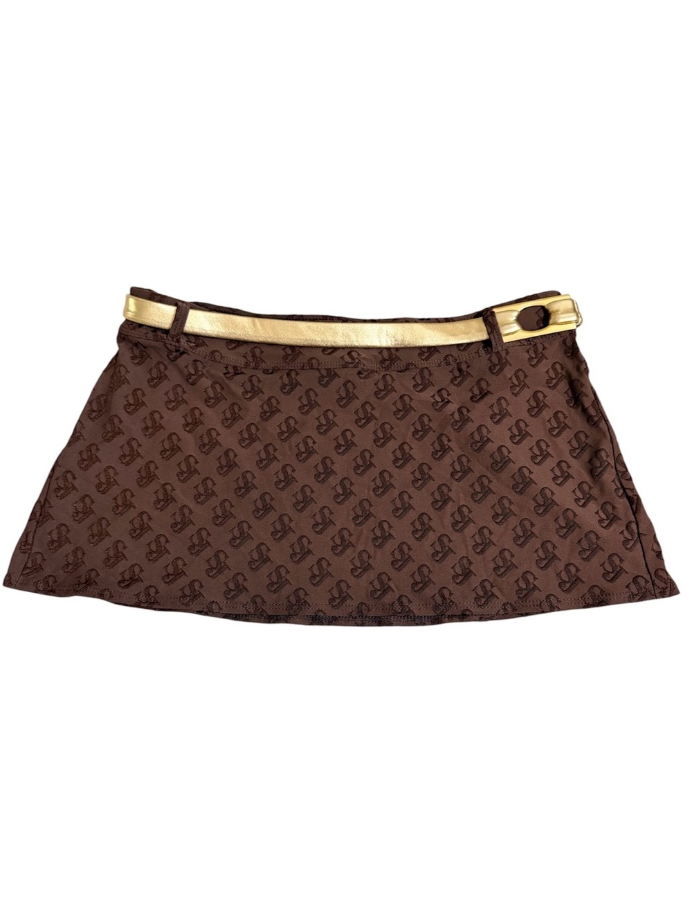 Vintage St. John Monogram Swim Skirt Brown Gold Belt Y2K Luxury Swimwear Small